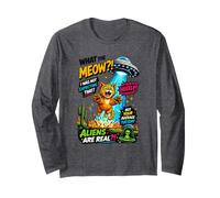 What The Meow Funny Cat UFO Abduction Sci-Fi Alien Maglia a Manica