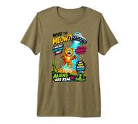 What The Meow Funny Cat UFO Abduction Sci-Fi Alien Maglietta Premium