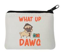 What Up Dawg - Portamonete in neoprene con carlino, 10 x 11 cm, colore: Bianco