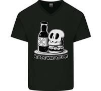 What We Love Kills US Burger Cibo Teschio Uomo Scollo A V Cotone T-Shirt