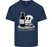 What We Love Kills US Burger Cibo Teschio Uomo Scollo A V Cotone T-Shirt