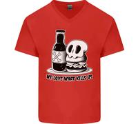 What We Love Kills US Burger Cibo Teschio Uomo Scollo A V Cotone T-Shirt