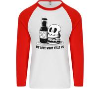 What We Love Kills USA Burger Cibo Teschio Uomo L/S Baseball T-Shirt