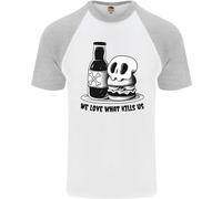 What We Love Kills USA Burger Cibo Teschio Uomo S/S Baseball T-Shirt