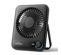 WHATOOK Mini ventilatore da tavolo silenzioso:100 velocità e batteria da 2000 mAh, piccolo ricaricabile ventilatore USB con display a LED, ventilatore portatile pieghevole per ufficio, casa(Nero)