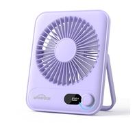 WHATOOK Mini ventilatore da tavolo silenzioso:100 velocità e batteria da 2000 mAh, piccolo ricaricabile ventilatore USB con display a LED, ventilatore portatile pieghevole per ufficio, casa(Viola)