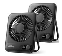 WHATOOK Set di 2 Mini ventilatore da tavolo silenzioso:100 velocità e batteria da 2000 mAh, piccolo ricaricabile ventilatore USB con display a LED, ventilatore portatile pieghevole per ufficio, casa