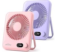 WHATOOK Set di 2 Mini ventilatore da tavolo silenzioso:100 velocità e batteria da 2000 mAh, piccolo ricaricabile ventilatore USB con display a LED, ventilatore portatile pieghevole per ufficio, casa