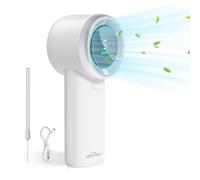 WHATOOK Ventilatore Turbo Portatile Potente: 13500 RPM Raffreddamento Istantaneo, USB Ricarica Rapida 2H, Mini Ventola a Mano Personale con 5 Velocità, Display HD per Viaggi/Sport/Spiaggia (Bianco)