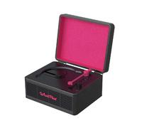 WhatPlus Lettore CD portatile con Bluetooth 5.2, batteria ricaricabile e altoparlanti integrati, design Hi-Fi retrò valigia per arredamento, supporto scheda AUX/TF, regalo ideale (nero e rosa)