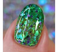 Whats Up Nails - Goopy Goblin Thermal Nail Polish Green with Black Purple Glitter Green Iridescent Flakies Lacquer Varnish Made in USA 21 free Cruelty Free Vegan Clean