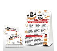 What's Your Pirate Name Game - Giochi vintage per feste di compleanno pirata per ragazzi - Attività scolastica per famiglie - 1 cartello in piedi e 30 adesivi - Decorazioni per feste pirata per bambini (11)