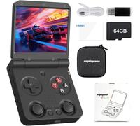 Whatsko Miyoo-Flip Console di Gioco Portatile,MiyooFlip V2 Console Portatile Retrò 3,5 Pollici IPS Sistema Linux 64G TF Card 4000+ Giochi 3000mAh,Supporto HD TV Output 2.4/5G WiFi Bluetooth 4.2 (Nero)
