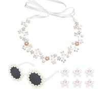 WHAVEL Flower Girl - 8 accessori per capelli da ragazza con fiori, tra cui copricapo con perle, occhiali da sole a margherita, clip floreali per matrimonio