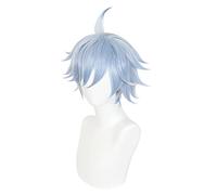WHBHD 2021 Game Genshin Impact Cosplay Chongyun Parrucca Cosplay Parrucca Blue Wig + Parrucca Cappuccio Costume Anime Resistente al Calore Sintetico