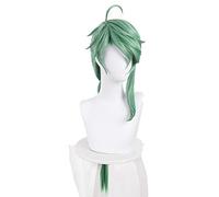WHBHD 2022 Genshin Impact Baizhu Parrucca Cosplay Compatente Rimovibile Bun Baishu Green 90cm Long Dritto Intrecciato Coda di Cavallo Resistente al Calore Resistente ai Capelli