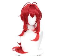 WHBHD 2022 Genshin Impact Diluc Cosplay Cosplay 60 cm Capelli Rossi Lunghi Ricci in Stile Resistente al Calore for Gli Uomini Adulti Donne Donna Halloween Play Play Parrucche Anime