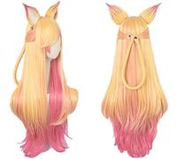WHBHD Ahri Gumiho Star Guardian Golden Pink Colore Misto Ombre Ombre Ombra ondulata Lunga Capelli Resistenti al Calore Capelli Cosplay Costume Parrucche + Tappo della Parrucca