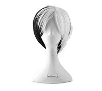 WHBHD Cruella. Deville de Vil Parrucche Cosplay Breve Bianco Bianco Bianco Misto Misto Fluffy Capelli Sintetici Capelli Sintetici + Cappuccio Parrucca