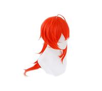 WHBHD Dilcu Parrucca Genshin Impact Cosplay Capelli Rossi Lunghi Ricci in Stile Riccio Resistente al Calore for Adulti Uomini Donne Halloween Gioco di Ruolo