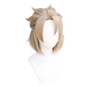 WHBHD Game Genshin Impact Albedo Parrucche Cosplay Light Brown Parrucca Cosplay Parrucca Brevi Braids Capelli Sintetici Resistenti al Calore Halloween