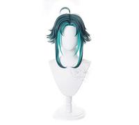 WHBHD Game Genshin Impact Xiao Cosplay Halloween 40cm Verde Verde Misto Parrucca Cosplay Anime Capelli Sintetici Resistenti al Calore + Cappuccio Parrucca