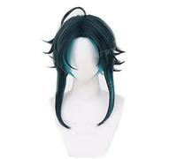WHBHD Game Genshin Impatto Xiao Cosplay Parrucca Misto Dark Dark Verde Blu Breve Resistente al Calore Resistente ai Capelli Sintetici Adulto Halloween Gioco di Ruolo Parrucche