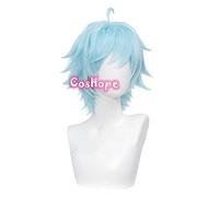 WHBHD Genshin Impact Chongyun Cosplay Unisex 30cm Ice Blue Wig Cosplay Anime Cosplay Parrucche Cosplay Parrucche Sintetiche Resistenti al Calore Halloween