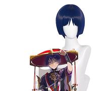 WHBHD Genshin Impact Cosplay Scaramore 30cm Parrucca Blu Purple Black Parrucca Black Cosplay Anime Parrucche Parrucche Resistenti al Calore Parrucche Sintetiche Halloween
