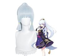 WHBHD Genshin Impact Cosplay Shenli Linghua Parrucca Kamisato Ayaka Long Dritto Ponytail Bangs Templi Sintetici Capelli Gioco di Ruolo