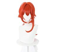 WHBHD Genshin Impact Diluc Cosplay 60cm Lunga Parrucca Rossa Cosplay Parrucche Anime Anime Resistenti al Calore Parrucche Sintetiche Halloween Capelli Cosplay