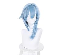 WHBHD Genshin Impact EULA Cosplay Parrucca Donne 48cm Parrucca Corta Parrucca Blu Cosplay Anime Cosplay Parrucche Intestia Resistenti al Calore Parrucche Sintetiche Resistenti al Calore Halloween