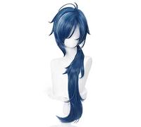 WHBHD Genshin Impact Kaeya Cosplay Men 80cm Long Ink-Blue Parrucca Cosplay Parrucche Anime Anime Resistenti al Calore Parrucca Sintetica Parrucca di Halloween + Tappo della Parrucca