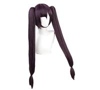 WHBHD Genshin Impact Mona Cosplay Viola Scuro Parrucca Viola Pigtails Sintetica Lunga Dritta Resistente al Calore Parrucche Halloween + Tappo della Parrucca