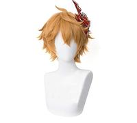 WHBHD Genshin Impact Tartaglia Parrucche Cosplay 30cm Brevi Brown Cosplay Men Wig Compagnolo Resistente al Calore Capelli Sintetici