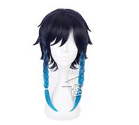 WHBHD Genshin Impact Venti Venti Parrucca Gradiente Blu Breve Intrecciato Resistente al Calore Resistente al Calore Capelli Sintetici Halloween Carnevale Party Partys Parrucca Cosplay