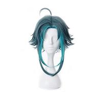 WHBHD Genshin Impact Xiao Parrucca Cosplay Parrucca Cosplay Misto Dark Verde Blu Breve Resistente al Calore Resistente al Calore Capelli Adulti Adult Halloween Gioco di Ruolo Parrucche