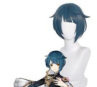 WHBHD Genshin Impact Xingqiu Cosplay Complay 30 cm Parrucca Breve Parrucca Blu Gray Blu Blue Cosplay Anime Cosplay Parrucche Cosplay Parrucche Resistenti al Calore Parrucche Sintetiche Halloween