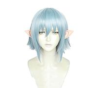 WHBHD Gioco Final Fantasy. FF14. Parrucca Cosplay di Hurchefant Greystone con Le Orecchie Parrucche di Capelli Resistenti al Calore Blu Chiaro + Tappo della Parrucca