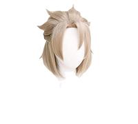 WHBHD Gioco Genshin Impact Albedo Parrucche Cosplay Light Brown Parrucca Cosplay Brown Trecce Corte Capelli Sintetici Resistenti al Calore Capelli Sintetici Halloween + Tappo della Parrucca