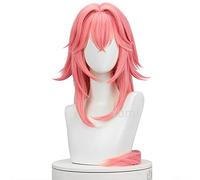 WHBHD Gioco Genshin Impact Cosplay Yae Miko Parrucca Progetto Celestia Lungo Pink Straight Ponytail Resistente al Calore Capelli Donne Donne Ruolo Gioca Anime