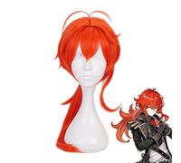 WHBHD Gioco Genshin Impact Diluc Cosplay Parrucche Arancione Rosso Lungo Cosplay Parrucca Coda di Cavallo in Coda di Cavallo Resistente al Calore Capelli Sintetici Halloween carniva