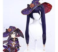 WHBHD Gioco Genshin Impact Mona Cosplay Parrucca Black e Viola Colore Misto Double Ponytail Ponytail Parrucca Sintetica for Capelli Lunghi