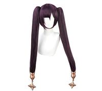 WHBHD Gioco Genshin Impact Mona Cosplay Parrucca Long Dritto Viola Parrucche con Coda di Cavallo Ruolo Sintetico Resistente al Calore Cos