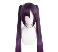 WHBHD Gioco Genshin Impact Mona Megistus Parrucca Cosplay Viola Dark Purple Capelli Twin Coda Parrucche + Tappo della Parrucca