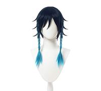 WHBHD Gioco Genshin Impact Venti Venti Parrucche di Venti Cosplay Gradiente Blu Breve Parrucca Cosplay Parrucca Intrecciata Parrucche Intrecciate Capelli Sintetici Resistenti al Calore