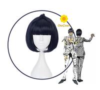 WHBHD JoJo. Bizarre Adventure Bruno Bucciarati Cosplay Dark Blue Blue Parrucca Corta Vento Golden Vento Resistente al Calore Capelli in Fibra + Party cap Party