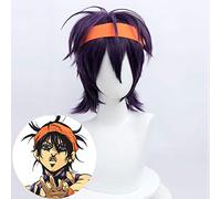 WHBHD JoJo. Bizarre Adventure Cosplay Wig Ghirga Narancia Cosplay Black Purple Capelli Corti Parrucca Sintetica