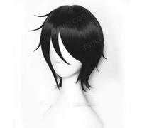 WHBHD Kuroshitsuji Black Butler Sebastian Michaelis Breve Black Black Resistente al Calore Anime Cosplay Costume Parrucca + Track + Tappo della Parrucca