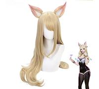 WHBHD LOL Gioco Parrucca Ahri con Orecchie Kda. Ahri Cosplay Parrucca Donne Long Dritto Bionde Parrucche Resistenti al Calore Capelli + Cappuccio Parrucca